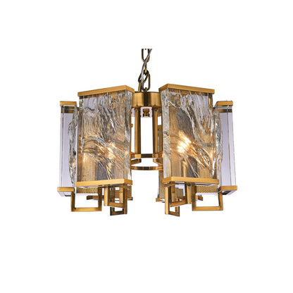 Brass Frame Chandelier WITH Clear Distorted Crystal Plaques