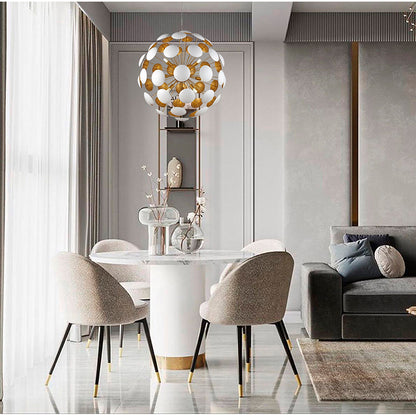 Soft White Cup Sputnik Chandelier Brass Arm Interior