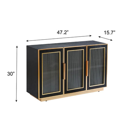 Ebony and Gold 3 Door Wooden Cabinet