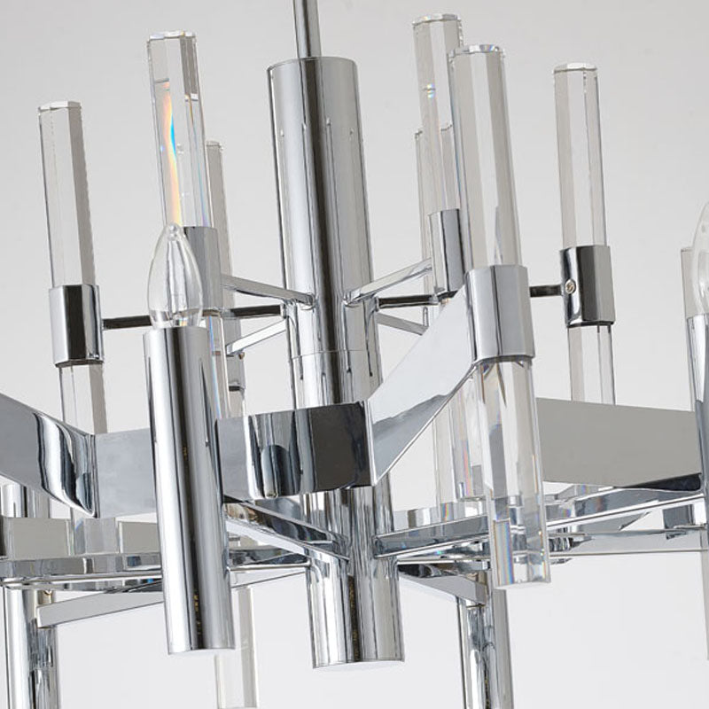 Two Tier Chrome Chandelier With Clear Crystal Rods