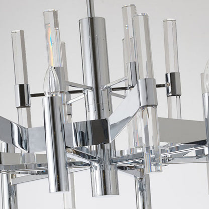 Two Tier Chrome Chandelier With Clear Crystal Rods