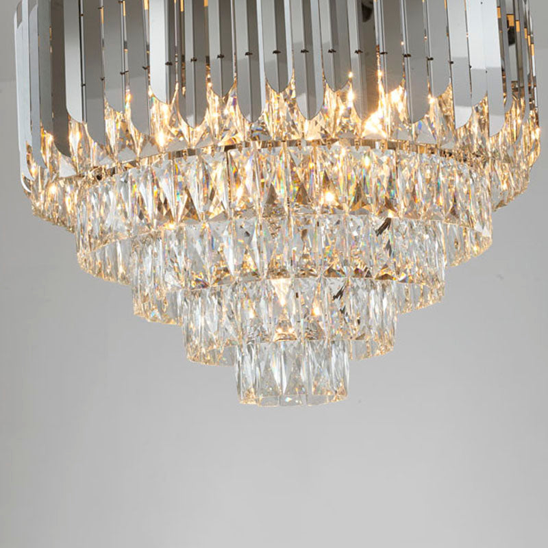 Chrome Chandelier With Clear Hanging Crystals