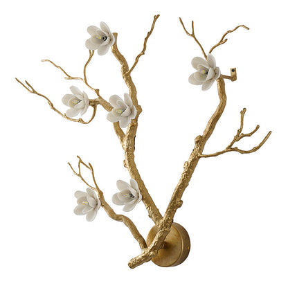 Brass Aluminum Wall Sconce With White Ceramic Shades