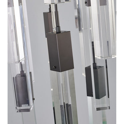 Flushed Black Gun Metal Frame Chandelier with Hanging Clear Block Pendant Crystals