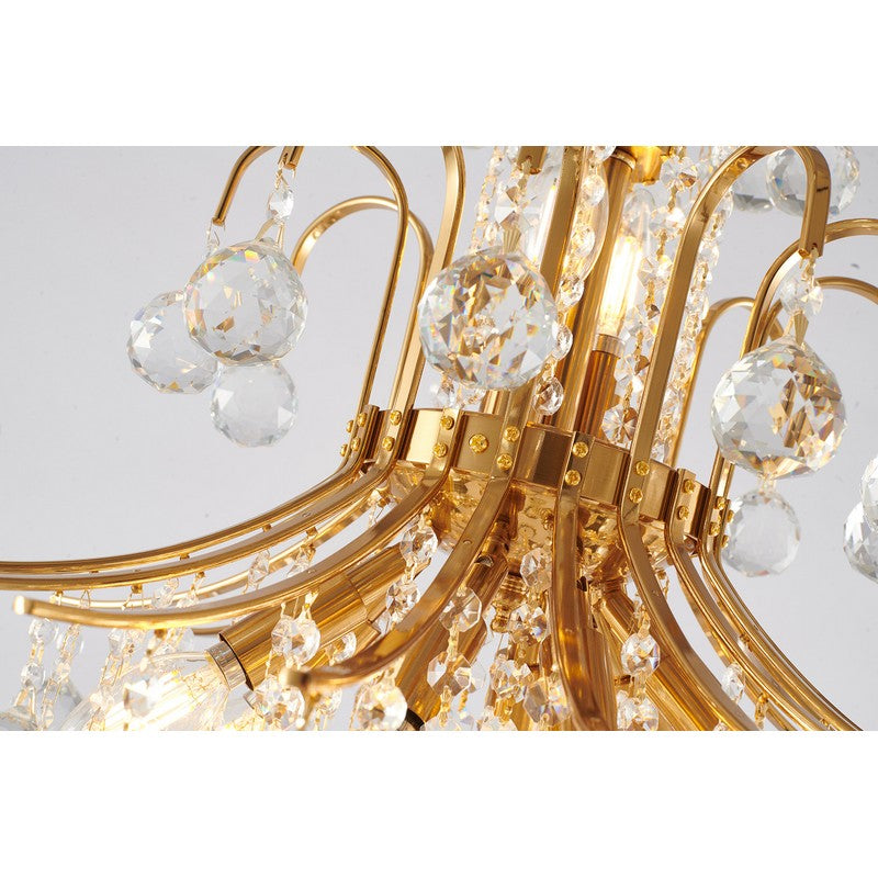 Satin Brass/Chrome Frame Chandelier with Clear Hanging Crystals