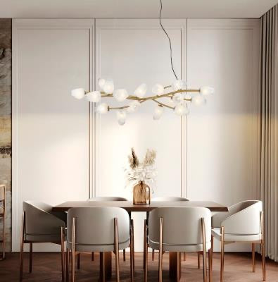 Gold Branch Frame Chandelier with White Glass Shades