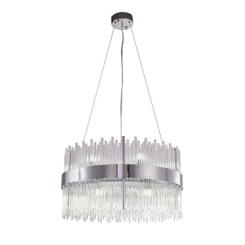Chrome Halo Frame Chandelier with Clear Glass Rods