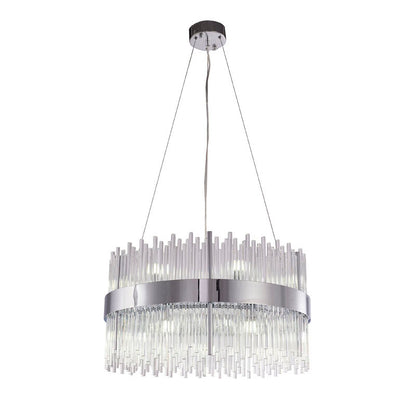 Chrome Halo Frame Chandelier with Clear Glass Rods