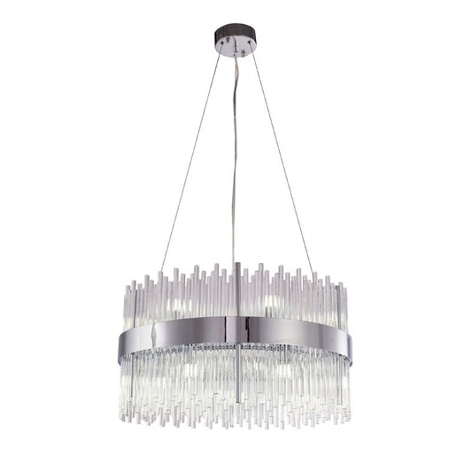 Chrome Halo Frame Chandelier with Clear Glass Rods