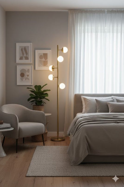 Brass Floor Lamp With White Glass Shade
