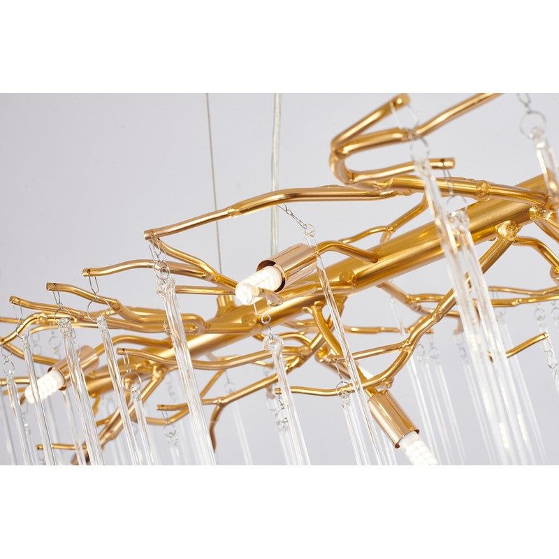 Gold Aluminum Frame Chandelier with Clear Glass Hanging Drops Chandelier
