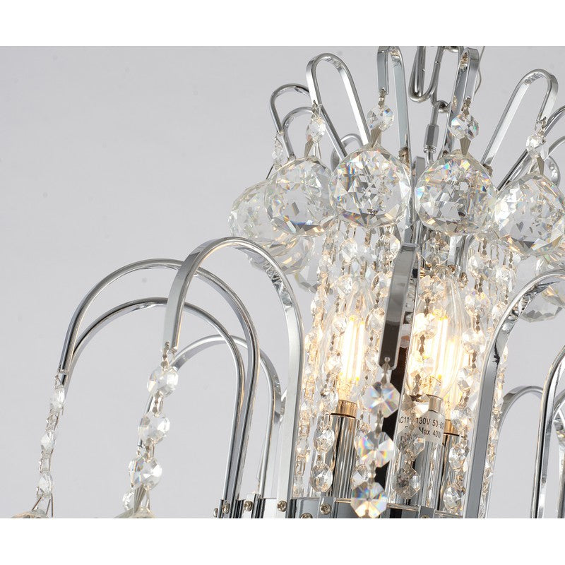 Chrome Frame Waterfall Chandelier with Clear Hanging Crystals