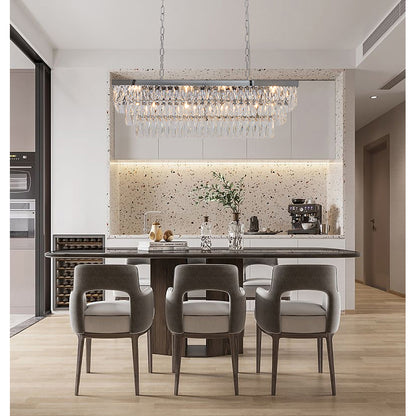 Rectangular Chandelier With Clear Hanging Crystals