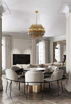 Brass Stainless Steel Chandelier with Black Iron and Clear Glass Tubes