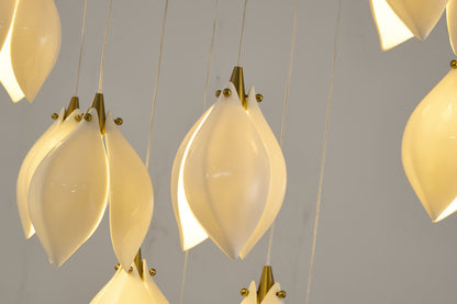 Bronze Metal Frame Chandelier with Cream Ceramic Flowers