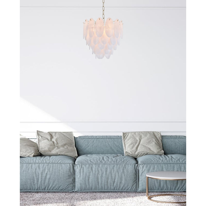 Brass Chandelier With Frosted Hanging Petal Glass