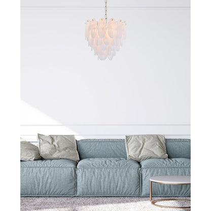 Brass Chandelier With Frosted Hanging Petal Glass