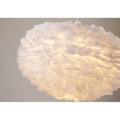 Gray/White Goose Feather Ball Ceiling Fixture With A White Iron Frame