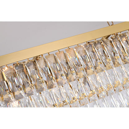 Rectangular Gold Metal FRAME Chandelier With Clear Hanging Crystals