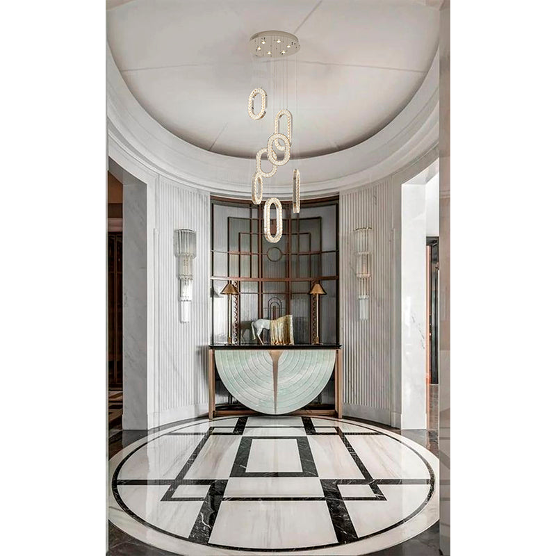 LED Chandelier With Oval Clear Crystal Hanging Pendants