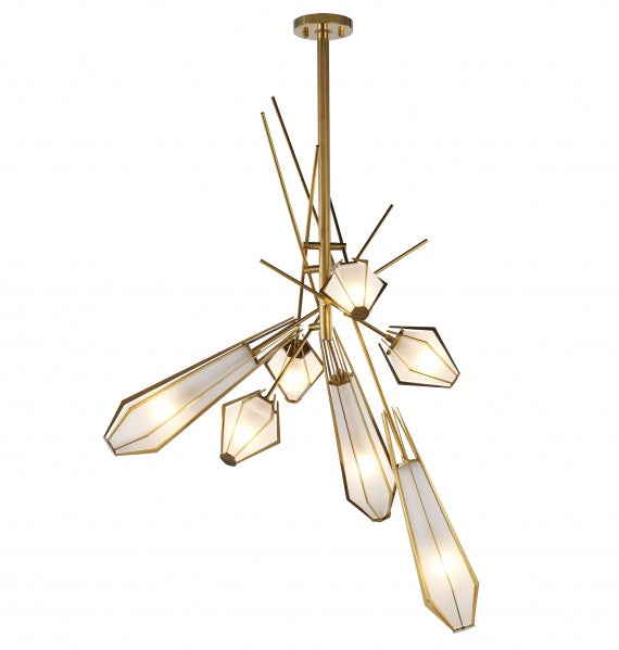 Gold Metal Chandelier with White Frosted Shades