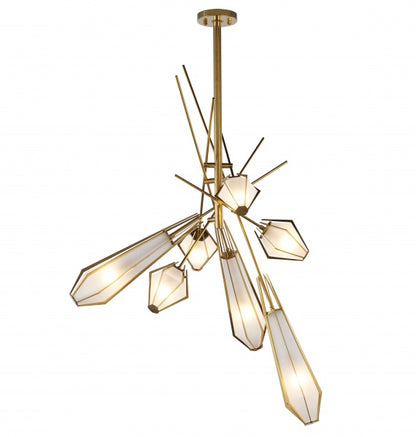 Gold Metal Chandelier with White Frosted Shades