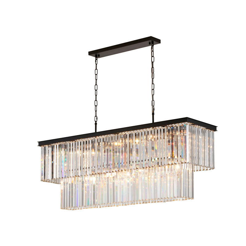 Two Tier Black Chandelier With Clear Hanging Crystals