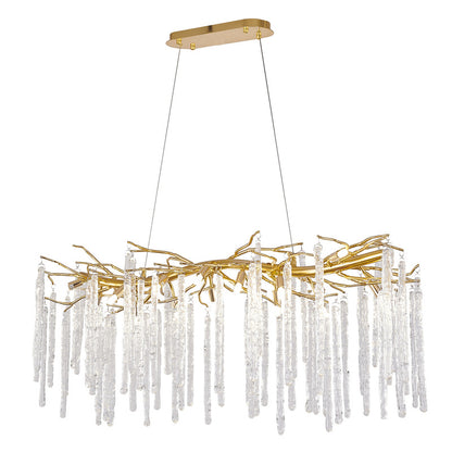 Gold Aluminium Branch Chandelier With Clear Glass Hanging Drops