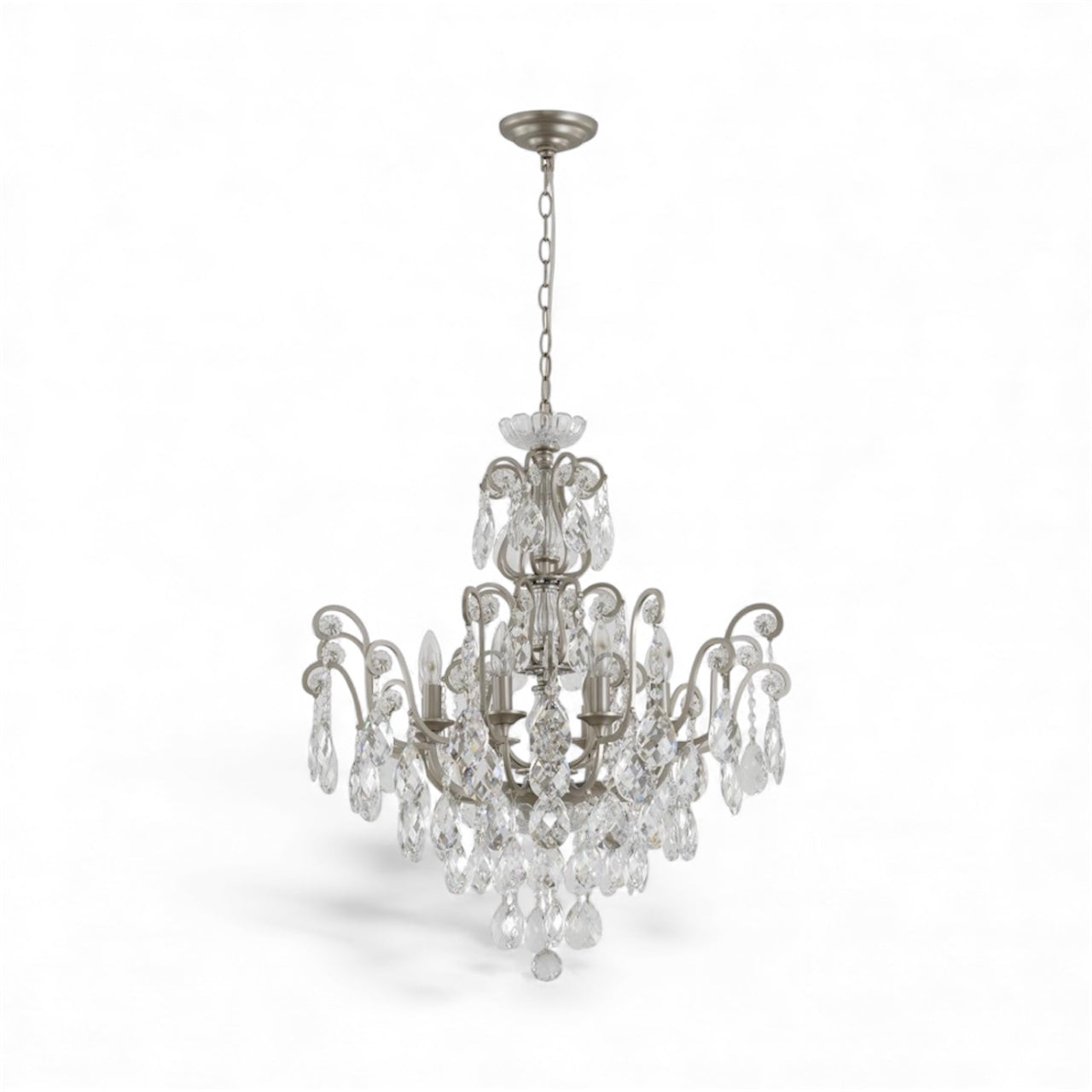 Matte Black Chandelier with Clear Hanging Crystals & Glass Accents