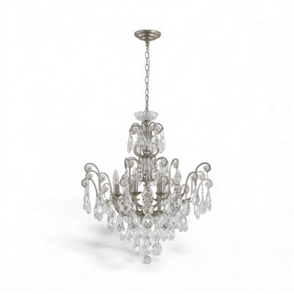 Matte Black Chandelier with Clear Hanging Crystals & Glass Accents