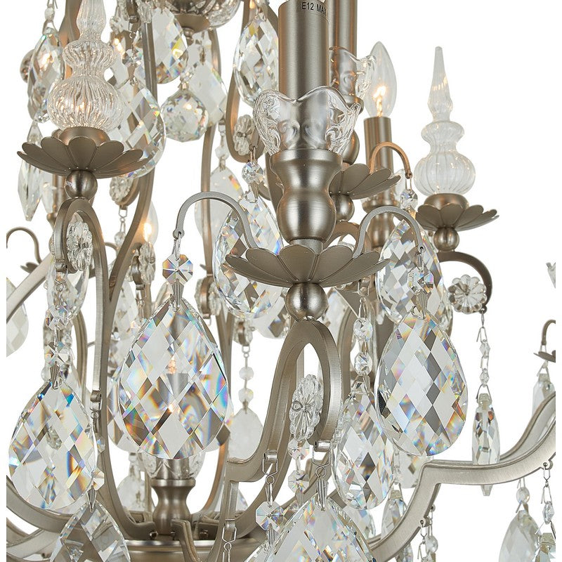 Pewter Metal Frame Chandelier with Clear Hanging Crystals
