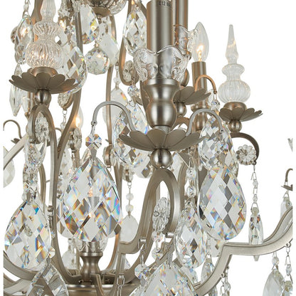 Pewter Metal Frame Chandelier with Clear Hanging Crystals