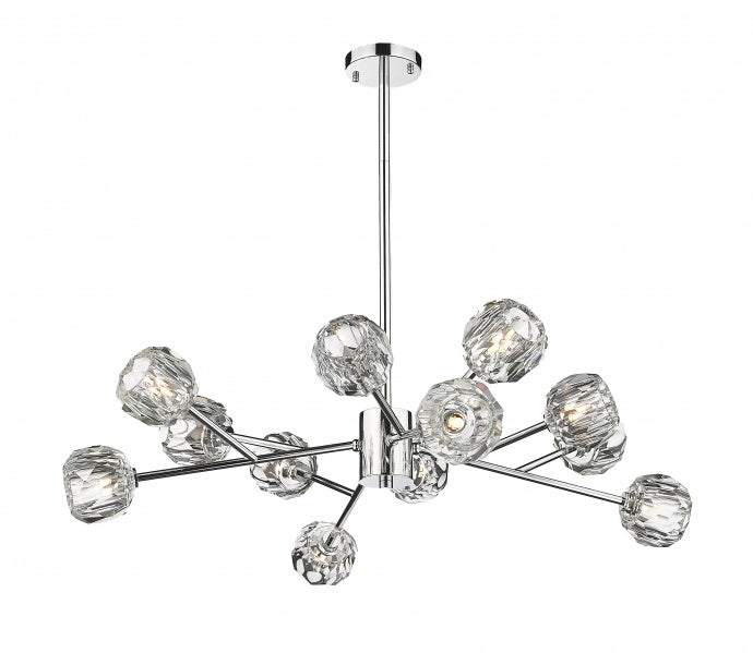 Chrome Frame Branch Chandelier with Clear Crystal Shades