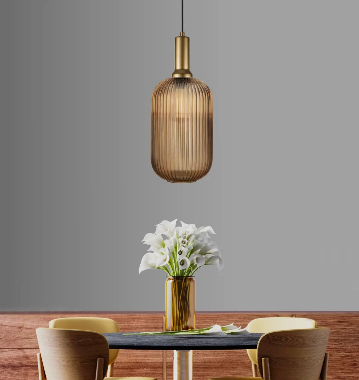 White Ribbed Glass Pendant