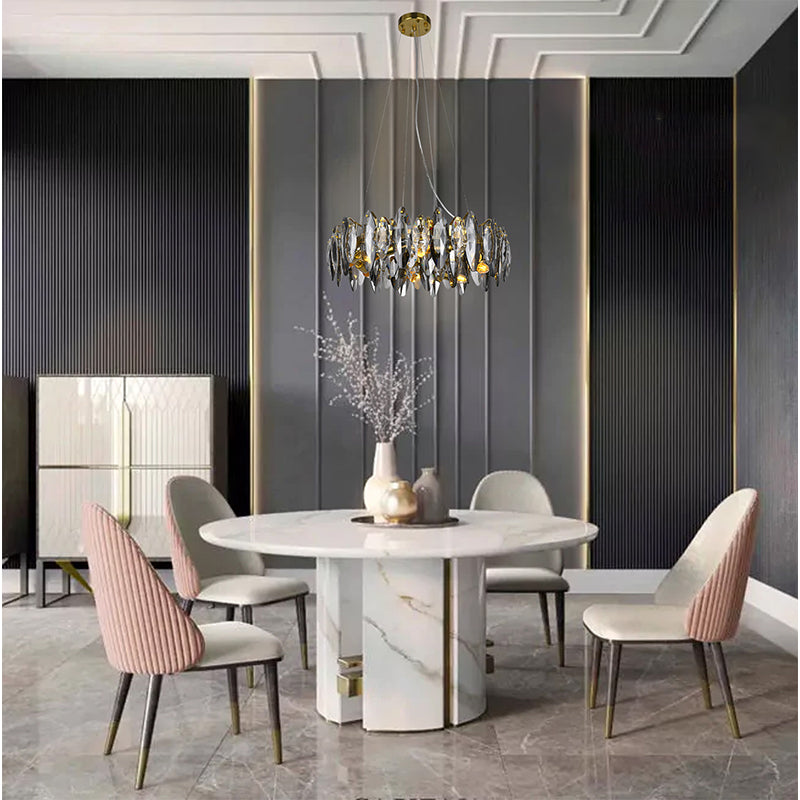 Round Brass Chandelier With Clear & Smoke Crystals