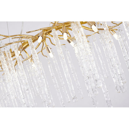 Gold Aluminium Branch Chandelier With Clear Glass Hanging Drops