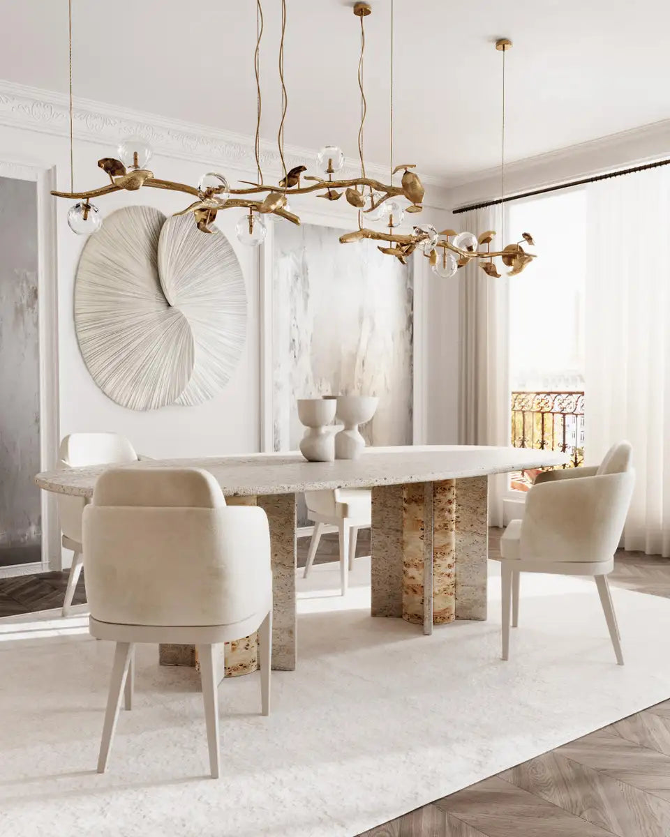 Paris Travertine Marble Oval Dining Table