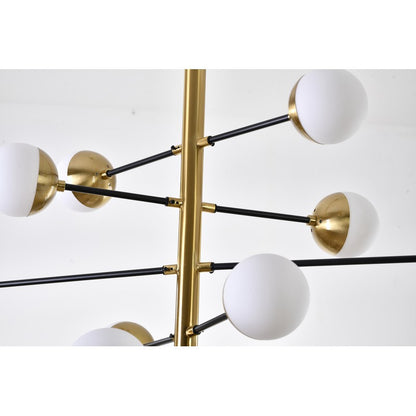 Brass & Black Framed Chandelier with Milk White Glass Shades