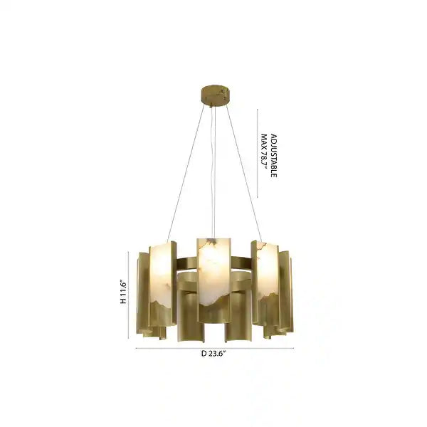 Satin Brass & Alabaster LED Chandelier - Front view