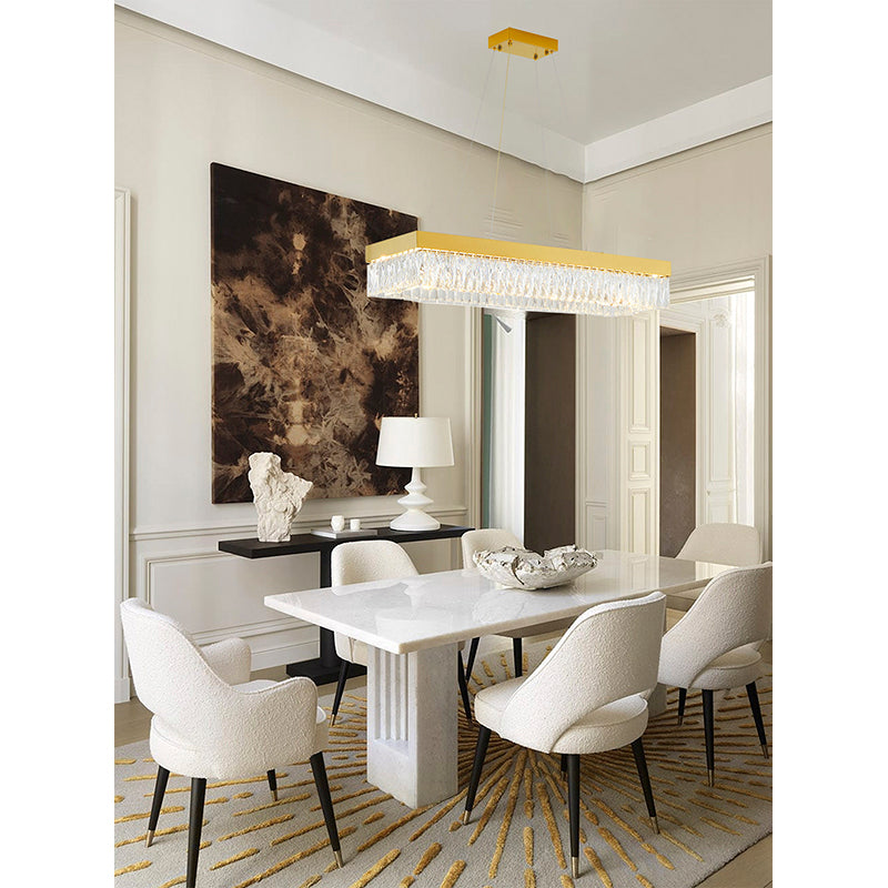Gold Hairline LED Chandelier With Clear Hanging Crystals