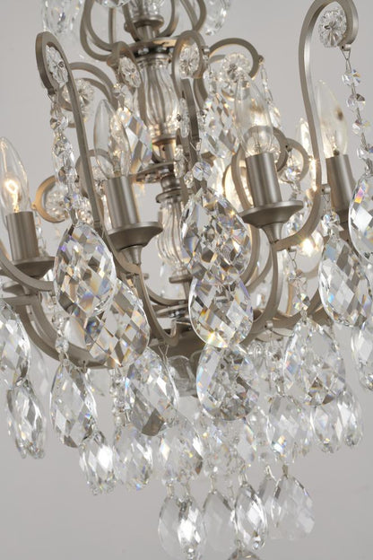 Matte Black Chandelier with Clear Hanging Crystals & Glass Accents