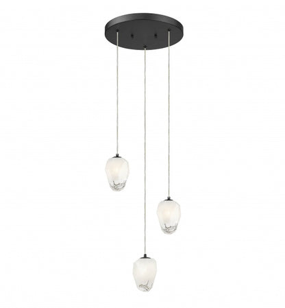 Round Black Frame Chandelier with White Glass Hanging Pendants