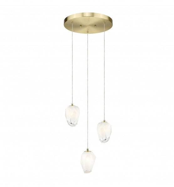 Round Gold Frame Chandelier with White Glass Hanging Pendants
