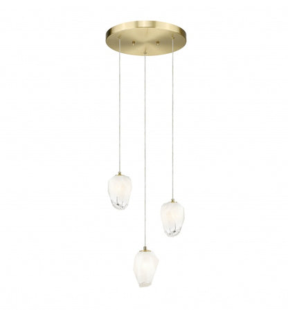 Round Gold Frame Chandelier with White Glass Hanging Pendants