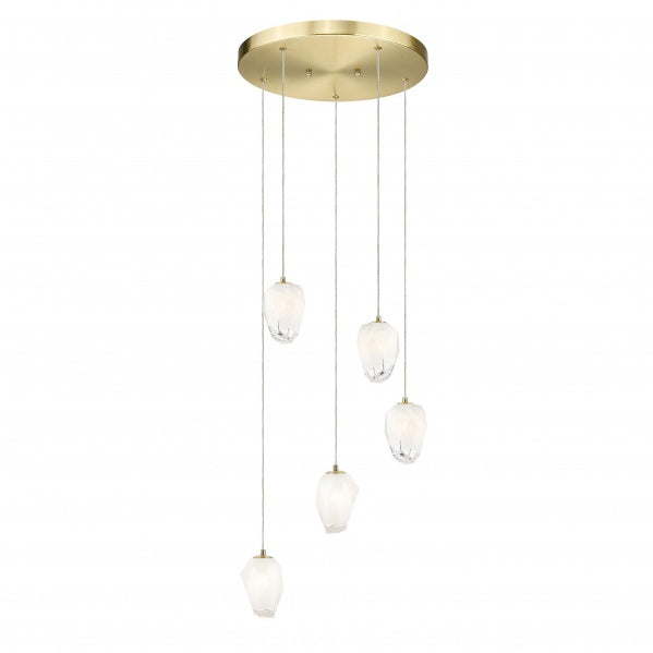 Round Gold Frame Chandelier with Hanging White Glass Pendants