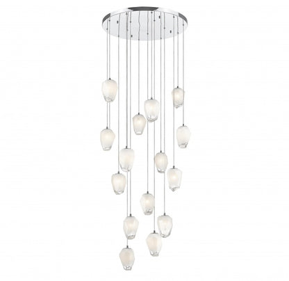 Round Chrome Flushed Chandelier with Hanging White Glass Pendants
