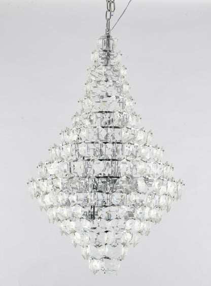 Chrome Frame Chandelier With Clear Hanging Crystals