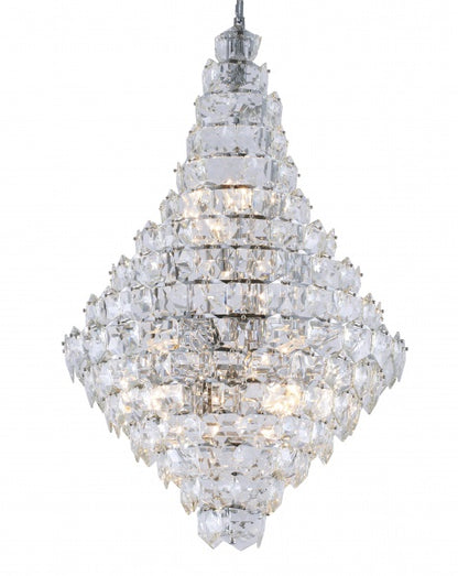 Chrome Frame Chandelier With Clear Hanging Crystals