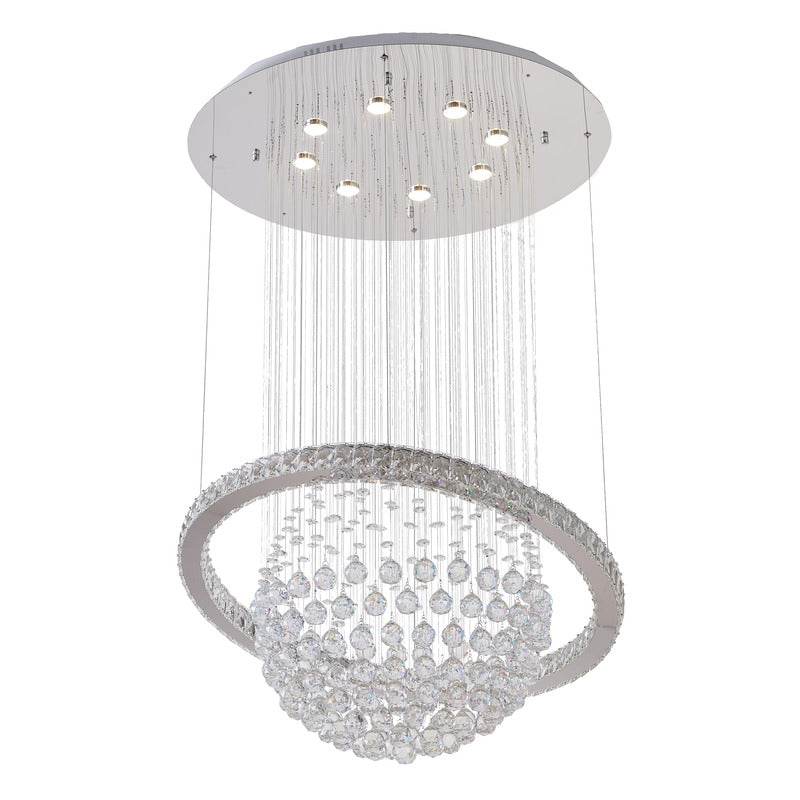Crystal Ball Chandelier With A LED Clear Crystal Ring