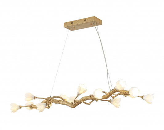 Gold Branch Chandelier With White Ceramic Flower Shades